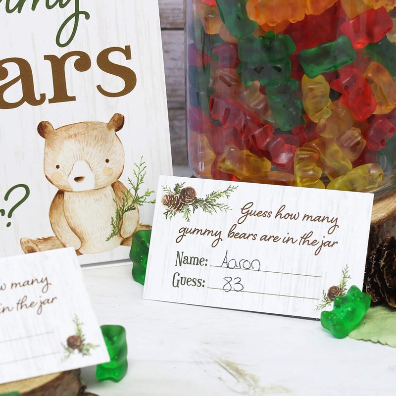 DISTINCTIVS Guess How Many Gummy Bears Woodland Baby Shower Game (Sign with Cards) - Image 5